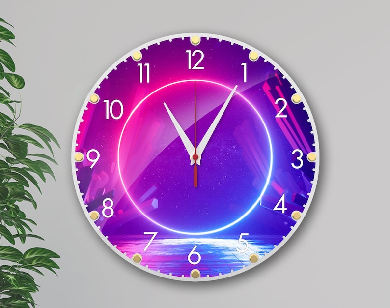 Modern Neon Style Wall Clock – 12 Inch, Non-Ticking, Decorative for Living Room, Bedroom & Office