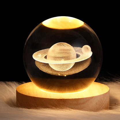 3D Art Crystal Ball Night Lamp – Solar System LED Light for Home Décor