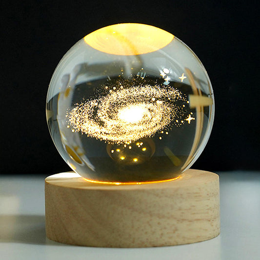 3D Art Crystal Ball Night Lamp – Solar System LED Light for Home Décor