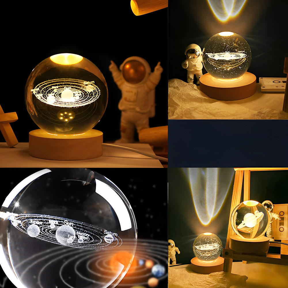 3D Art Crystal Ball Night Lamp – Solar System LED Light for Home Décor