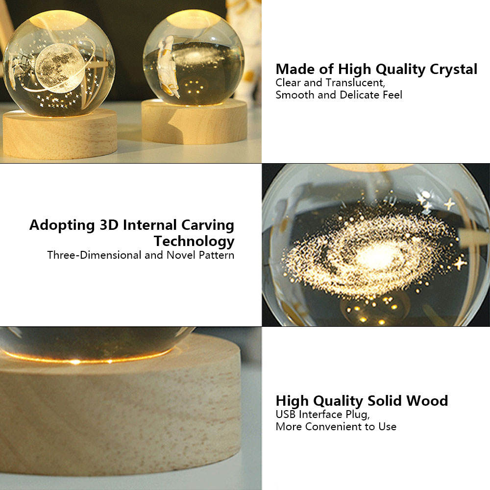 3D Art Crystal Ball Night Lamp – Solar System LED Light for Home Décor