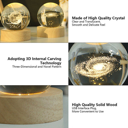 3D Art Crystal Ball Night Lamp – Solar System LED Light for Home Décor
