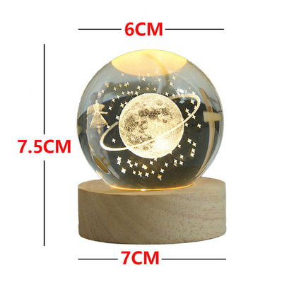 3D Art Crystal Ball Night Lamp – Solar System LED Light for Home Décor
