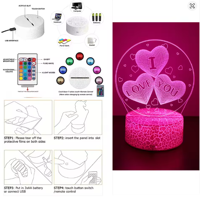 3D LED Night Light – I Love You Heart Lamp for Bedroom & Romantic Home Décor