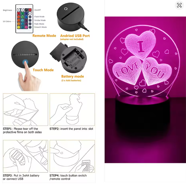 3D LED Night Light – I Love You Heart Lamp for Bedroom & Romantic Home Décor