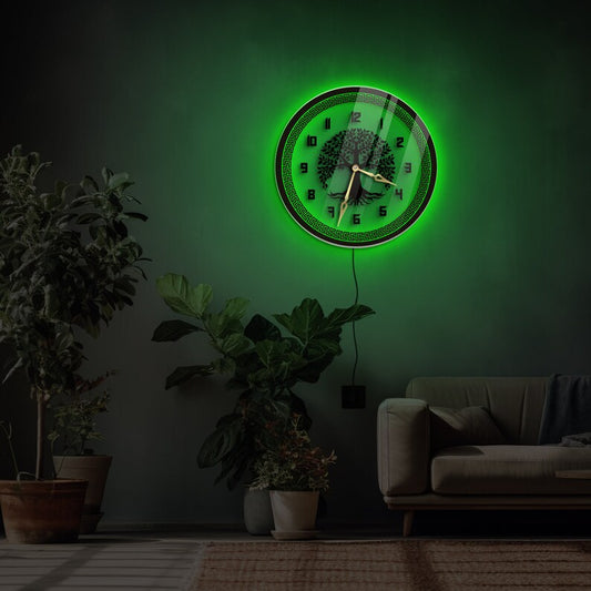 Tree of Life Neon Wall Clock – Modern Acrylic Silent Clock with Light, Unique Forest Design for Home Decor