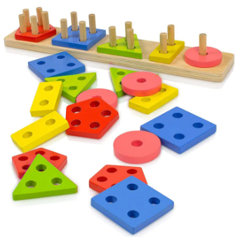 Wooden Geometric Shape Sorter for Toddlers – Educational Learning Toy (5 Shapes, 21 Pcs & 4 Shapes, 17 Pcs Set)