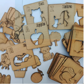 Kids Wooden Alphabet Drawing Stencils – Complete A to Z (26 Pieces) Educational Art Set